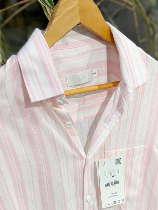 Vertical Striped Boxy Shirt - Soft Pink