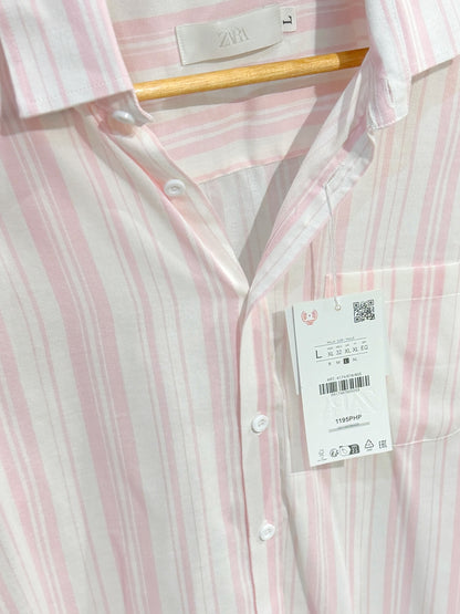 Vertical Striped Boxy Shirt - Soft Pink
