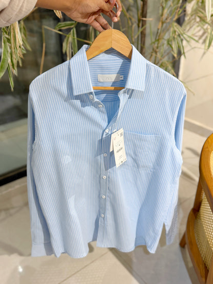 Vertical Blue & White Striped Shirt