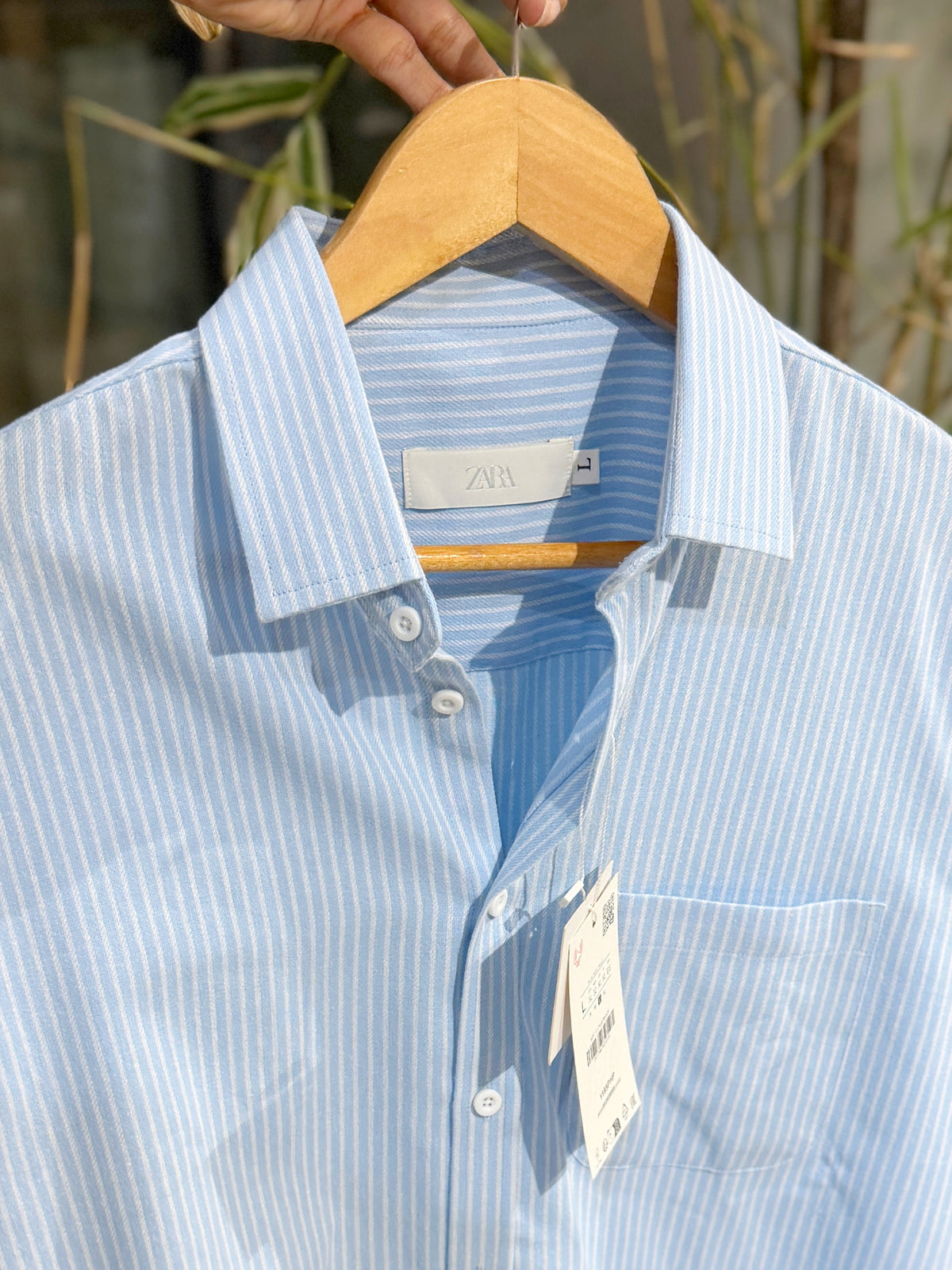 Vertical Blue & White Striped Shirt
