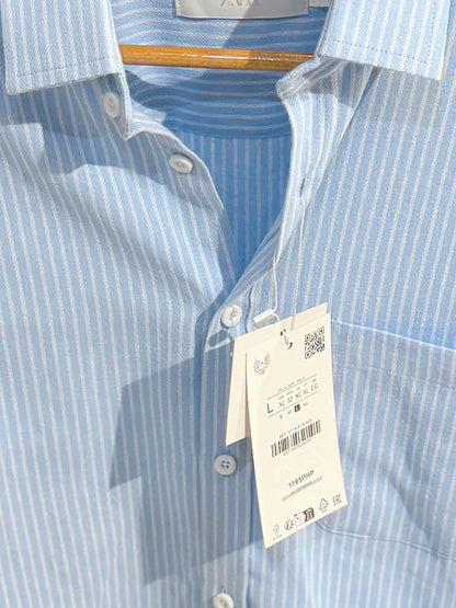 Vertical Blue & White Striped Shirt