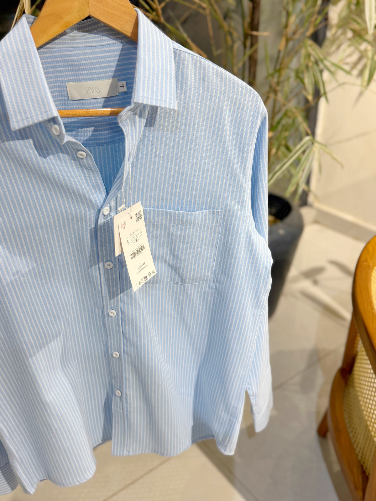 Vertical Blue & White Striped Shirt