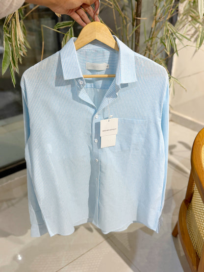 Vertical Striped Boxy Shirt - Blue