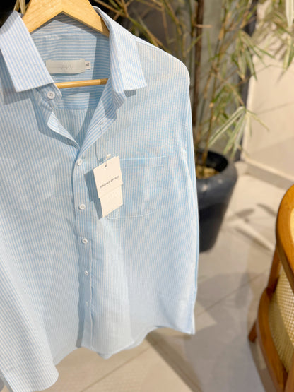 Vertical Striped Boxy Shirt - Blue