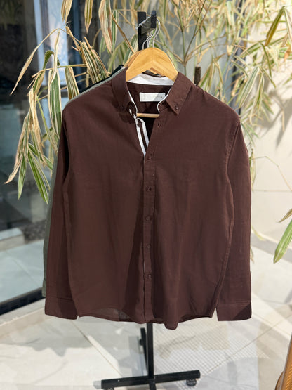 Dark Brown Fine-Textured Button-Down Shirt