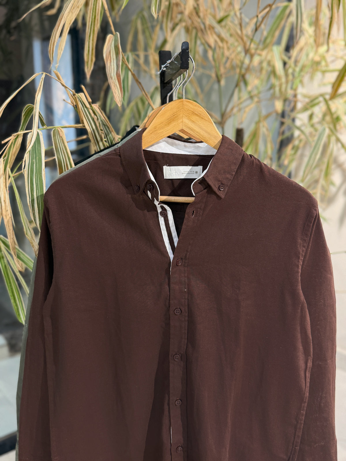 Dark Brown Fine-Textured Button-Down Shirt