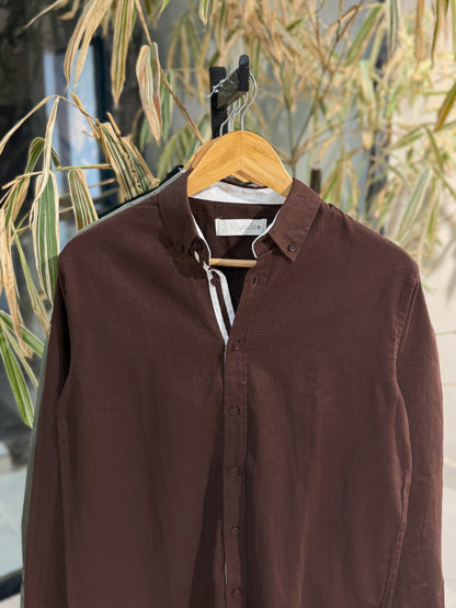 Dark Brown Fine-Textured Button-Down Shirt