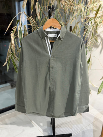 Olive Fine-Textured Button-Down Shirt