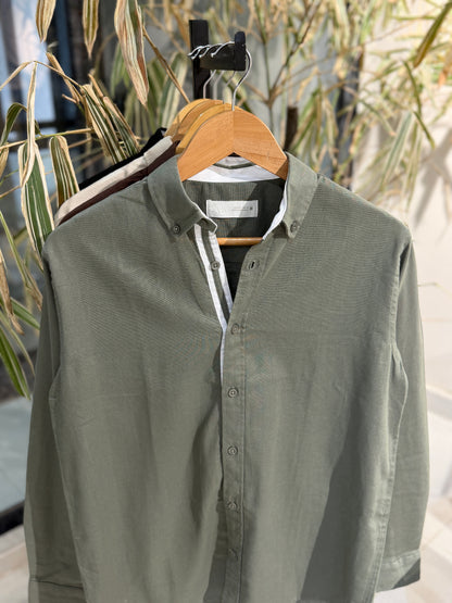 Olive Fine-Textured Button-Down Shirt