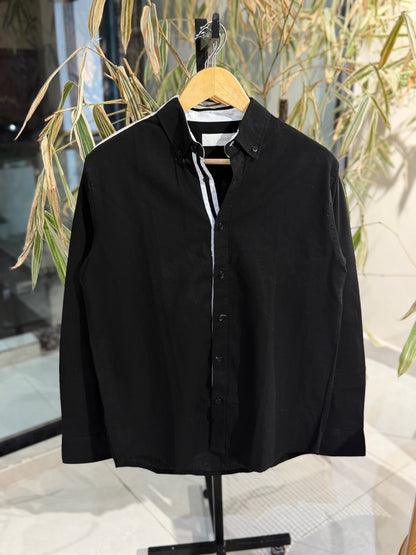 Black Fine-Textured Button-Down Shirt