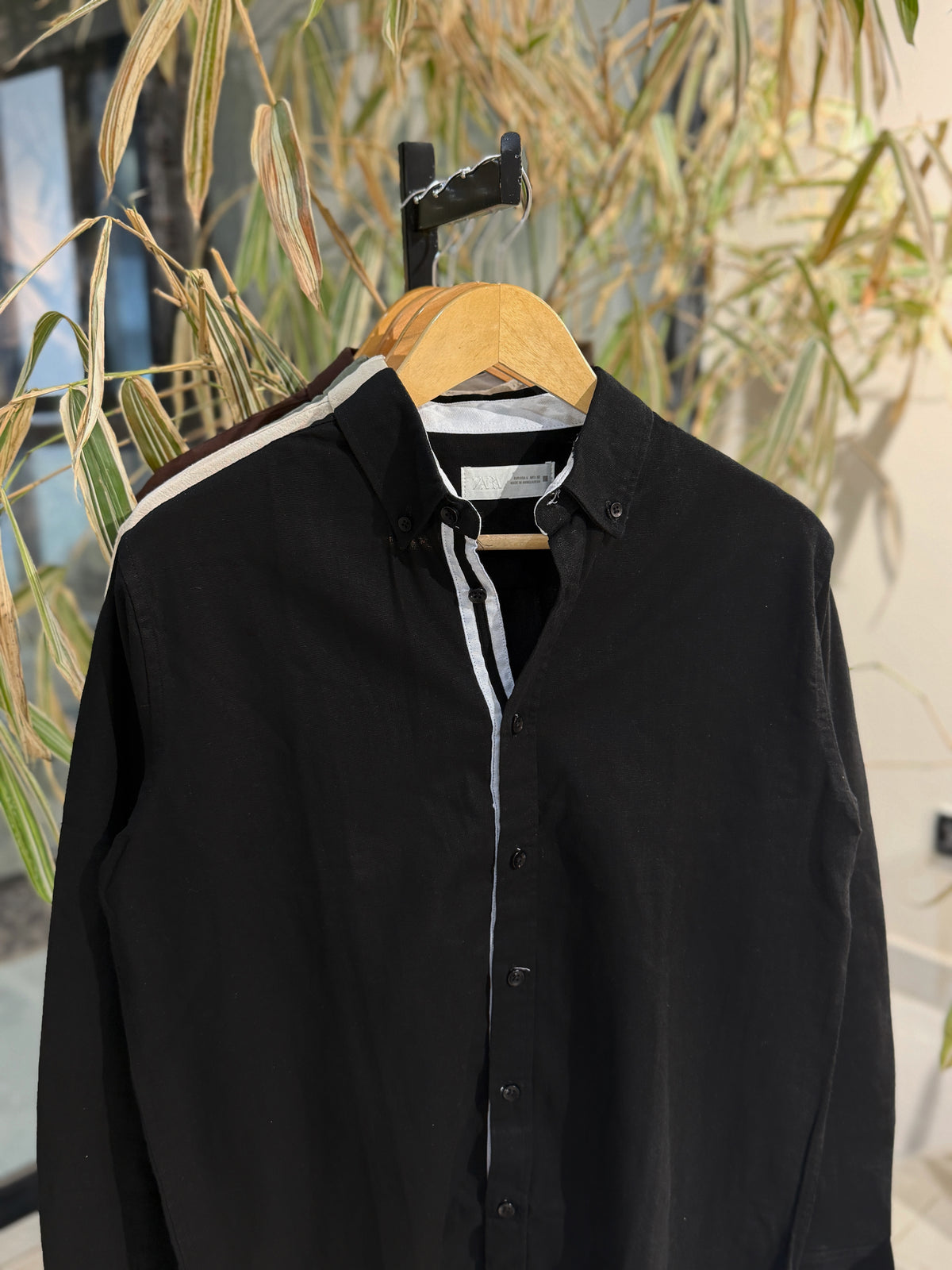 Black Fine-Textured Button-Down Shirt