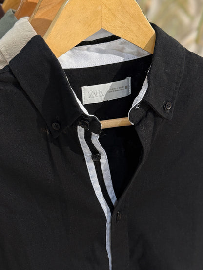 Black Fine-Textured Button-Down Shirt