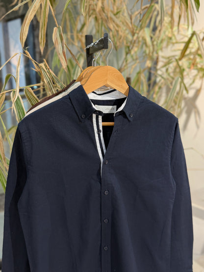 Navy Blue Fine-Textured Button-Down Shirt
