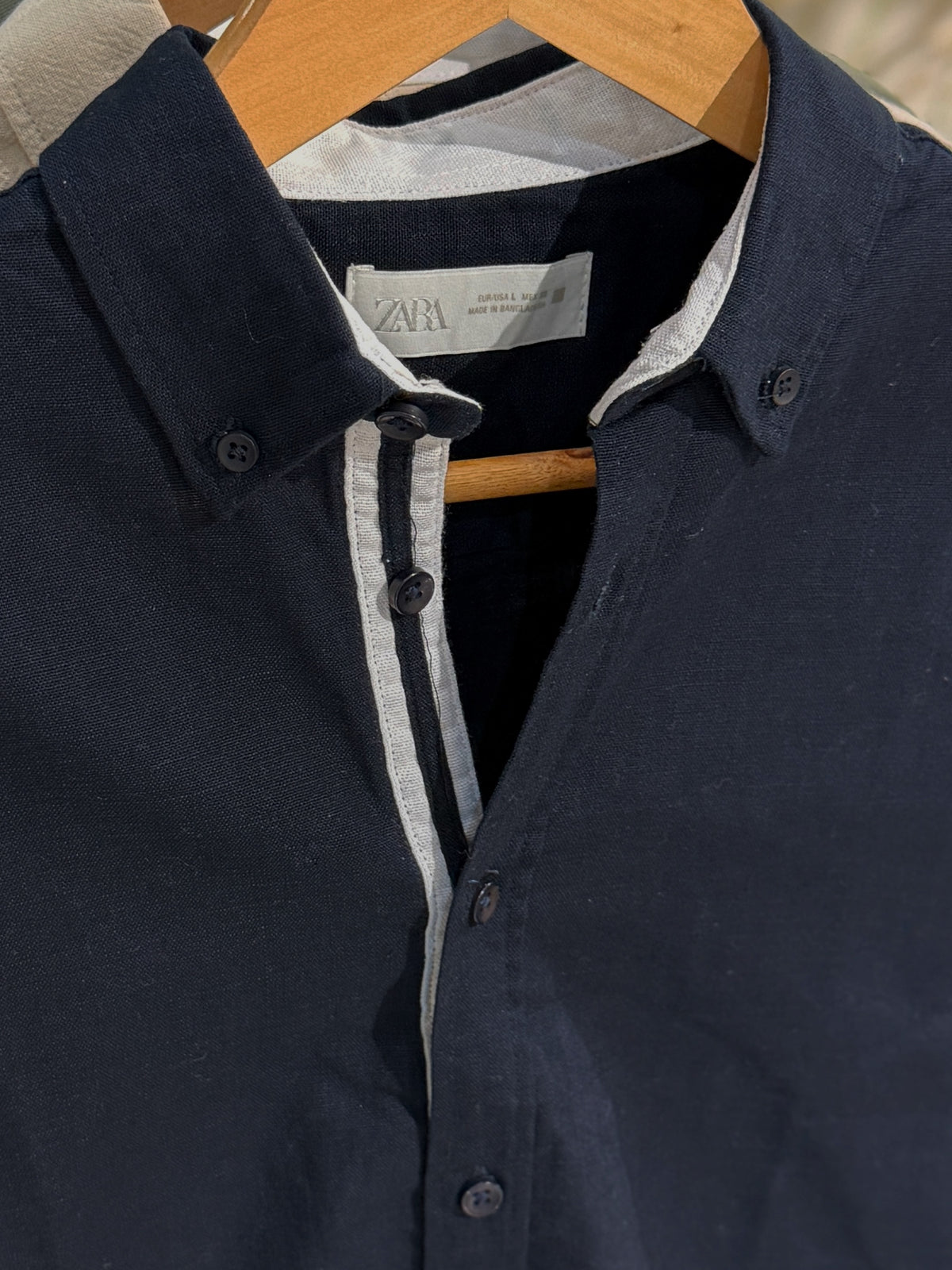Navy Blue Fine-Textured Button-Down Shirt