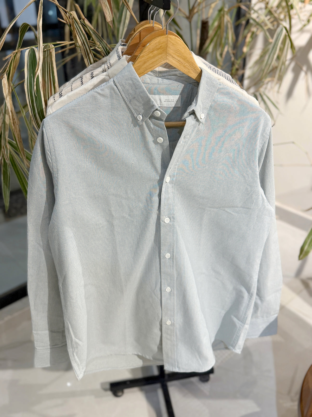 Vertical Striped Sage Green Boxy Shirt