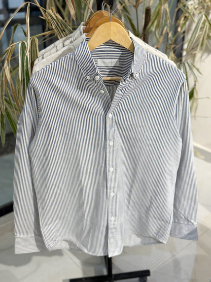 Vertical Striped Navy Blue Boxy Shirt