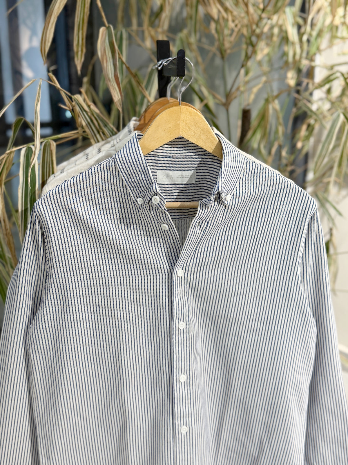 Vertical Striped Navy Blue Boxy Shirt