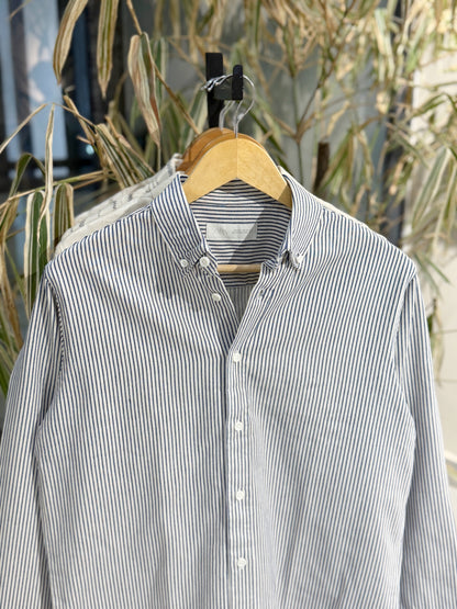 Vertical Striped Navy Blue Boxy Shirt