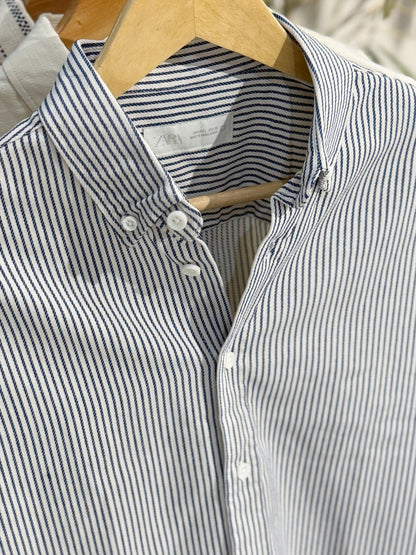 Vertical Striped Navy Blue Boxy Shirt