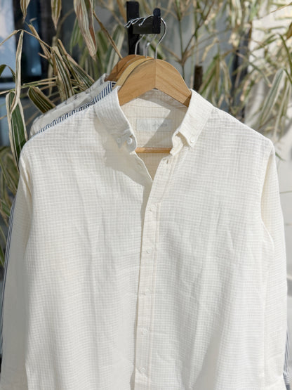 Vertical Textured White Boxy Shirt