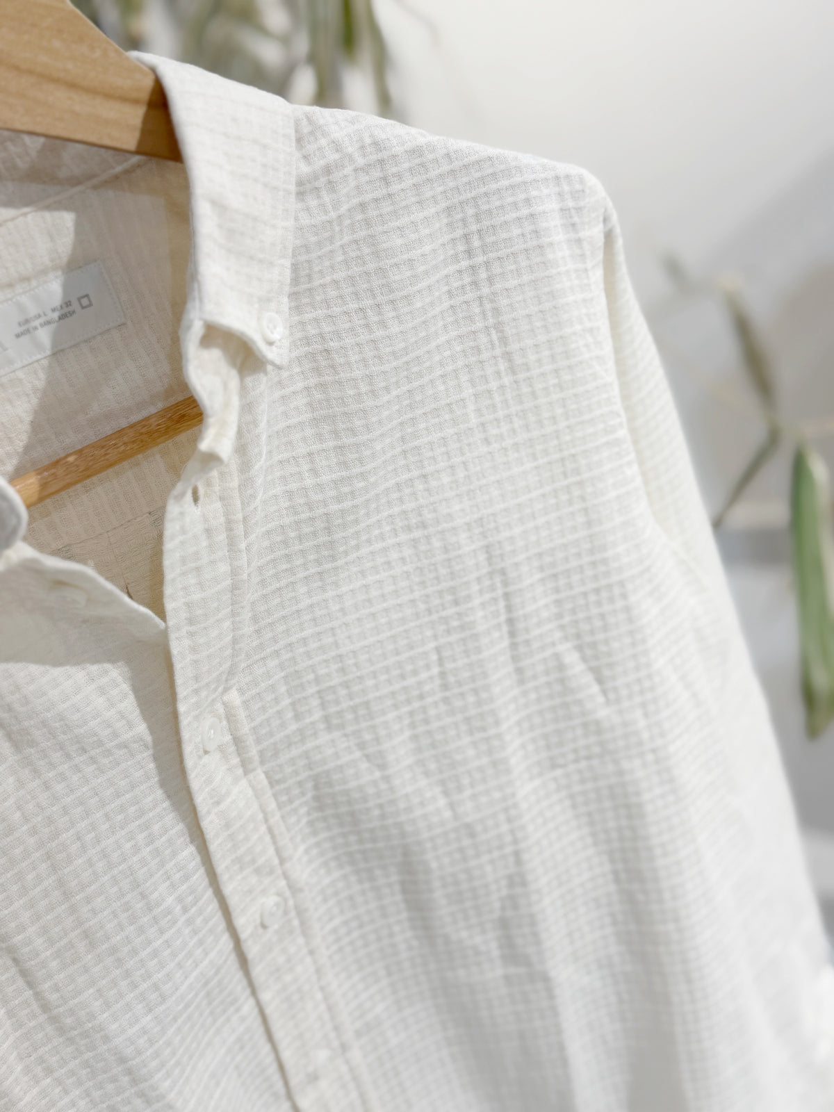 Vertical Textured White Boxy Shirt