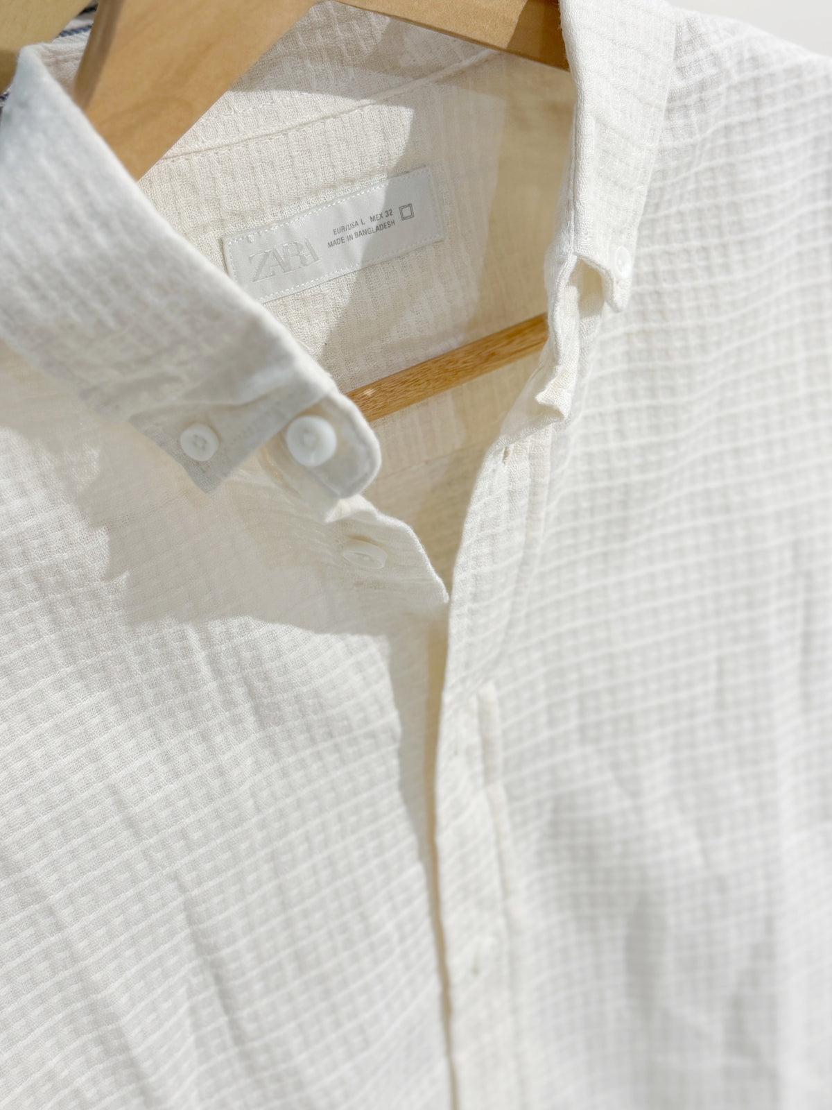 Vertical Textured White Boxy Shirt