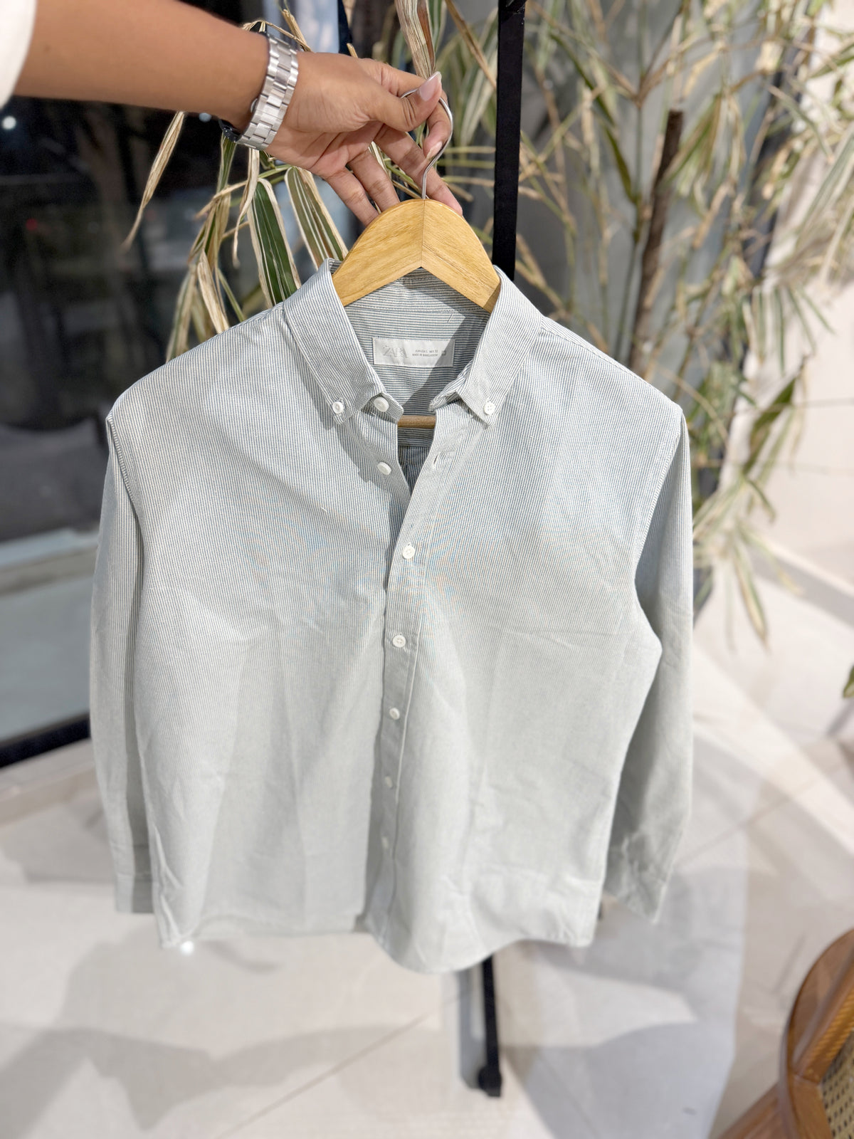 Vertical Striped Sage Green Boxy Shirt