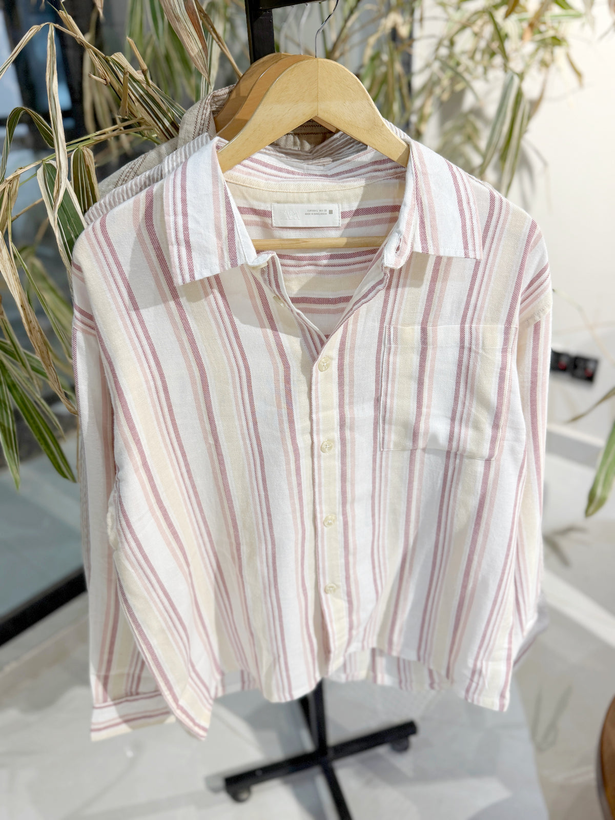 Vertical Striped Dusty Pink Boxy Shirt