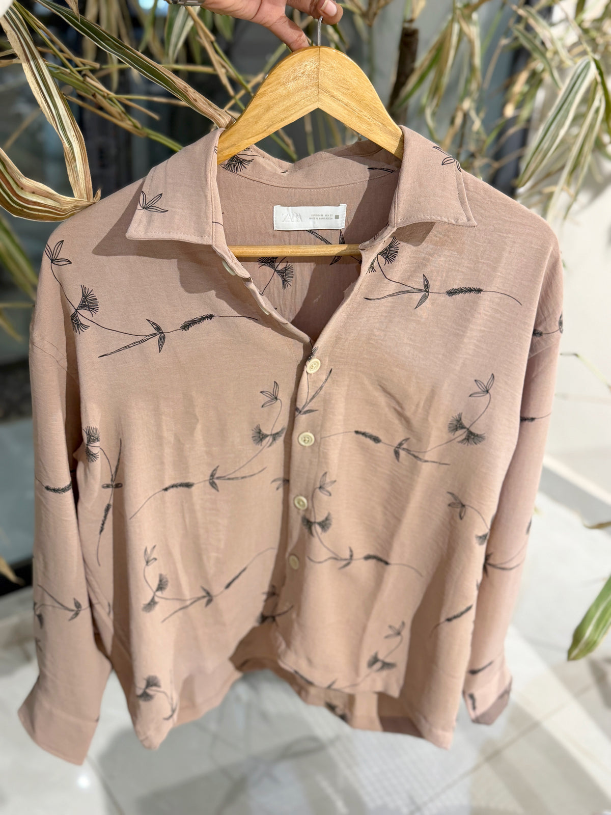Peach Line-Art Botanical Shirt