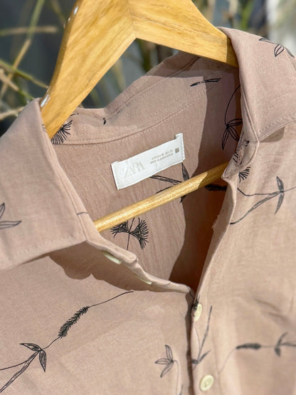 Peach Line-Art Botanical Shirt