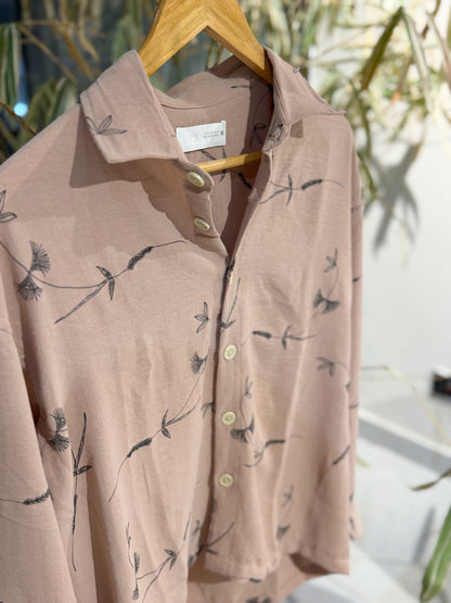 Peach Line-Art Botanical Shirt