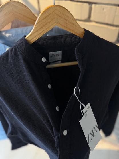 Premium Band Collar Shirt – Black