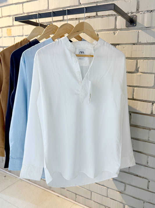 Premium Band Collar Shirt – White